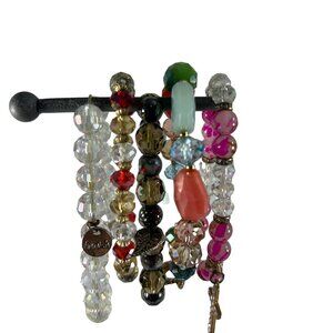 Mixed Lot 5 Stretch Bracelets Crystal Beaded Pastels Clear Pink Green